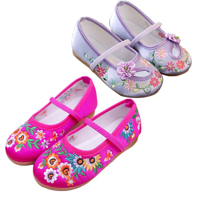 Kinder Mädchen Schuhe Mode Blumen Wohnungen Stickerei Tragen Bequem Chinesischen Stil Kinder Baby Schuhe Schutz Fuß Größe 25-34