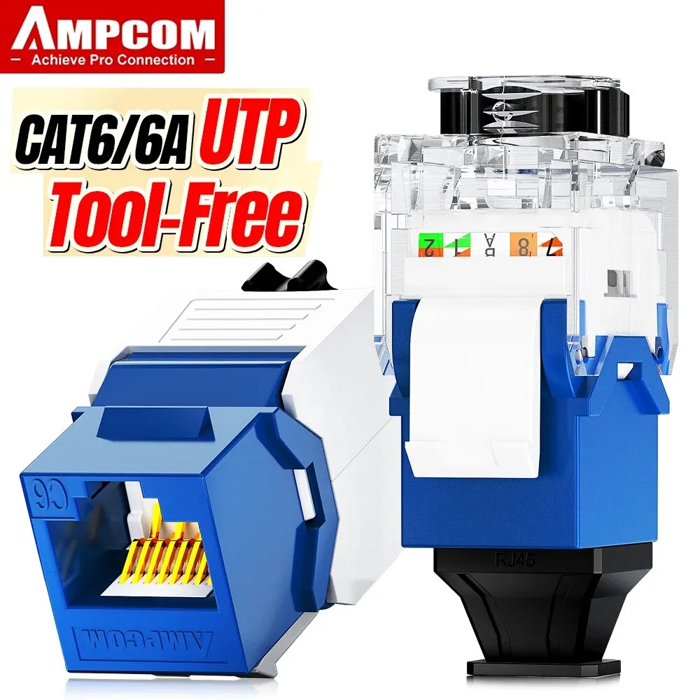 AMPCOM Netzwerk RJ45 Keystone Jack CAT6A CAT6 Zip-Tie Free Ratchet Lock & Tool-Free UTP Modular Coupler Ethernet Jacks 1/10 Gbit/s Image