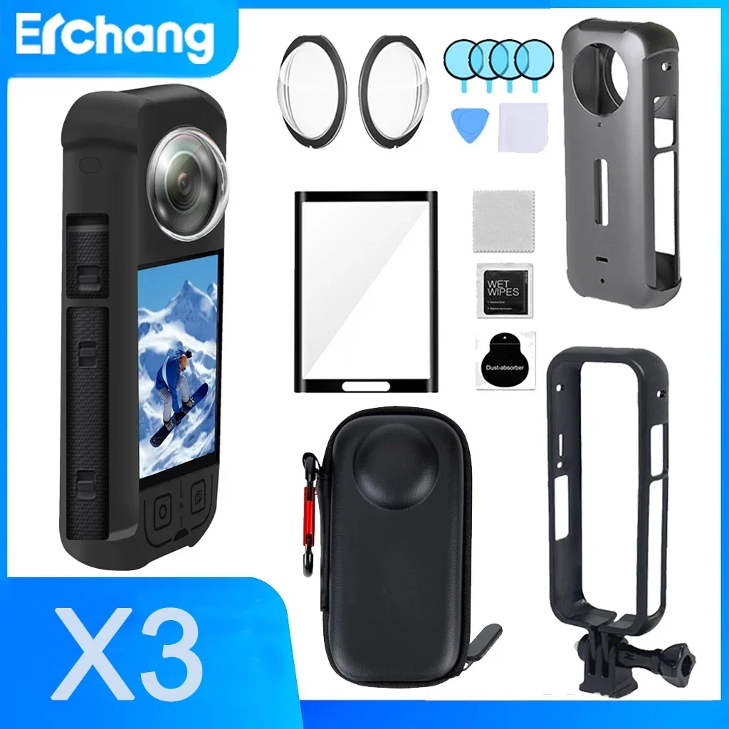 Zubehör-Set für Insta360 X3 X4 X5 Objektivschutz, Schutzrahmenkappe, Aufbewahrungstasche, Displayschutzfolie für Insta 360-Zubehör Image