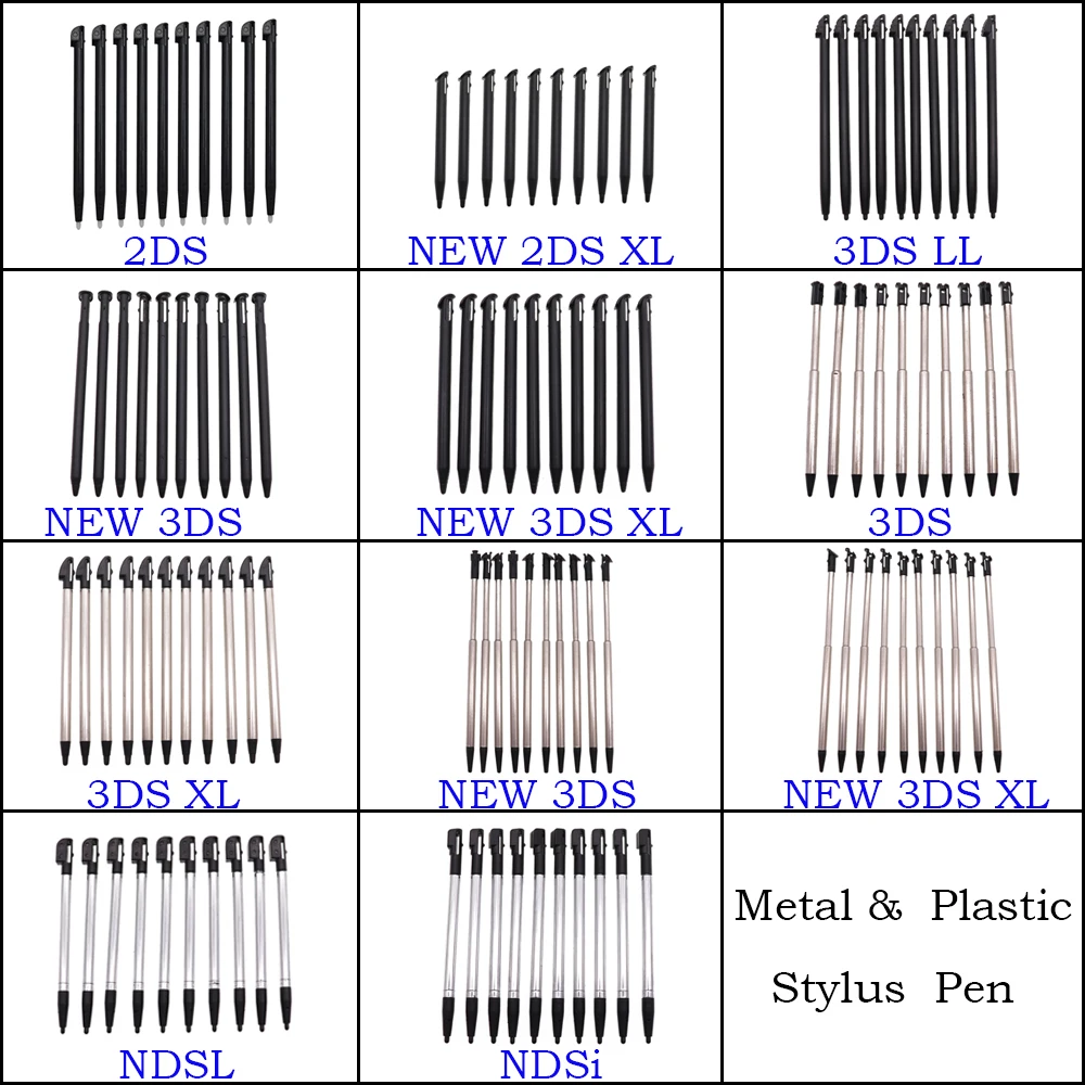10 Stück Metall-Teleskop-Stylus Plastik-Stylus Touchscreen-Stift für 2DS 3DS New 2DS LL XL New 3DS XL LL Für NDSL NDSi Image