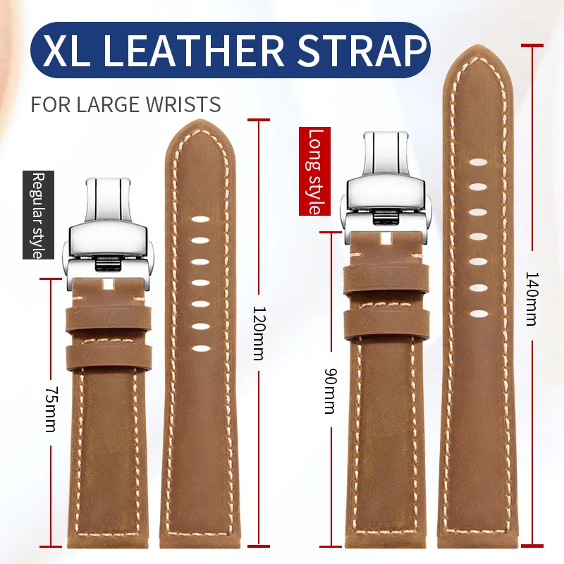 XL verlängertes Länge 140+90 mm Lederarmband für Hamilton Panerai SEIKO verlängertes und verdicktes Herrenuhrenarmband 22MM24MM Image