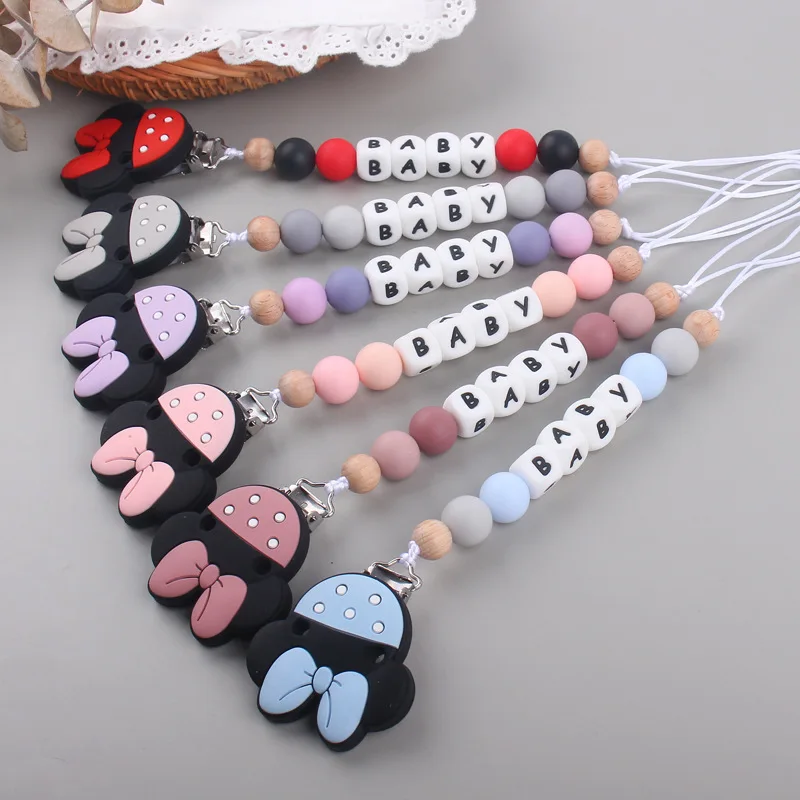 Benutzerdefinierte personalisierte Name Schnullerkette englische Buchstaben Silikon Clips Maus Beißring Halter Schnuller Baby Zahnen Spielzeug Kauen Geschenk Image