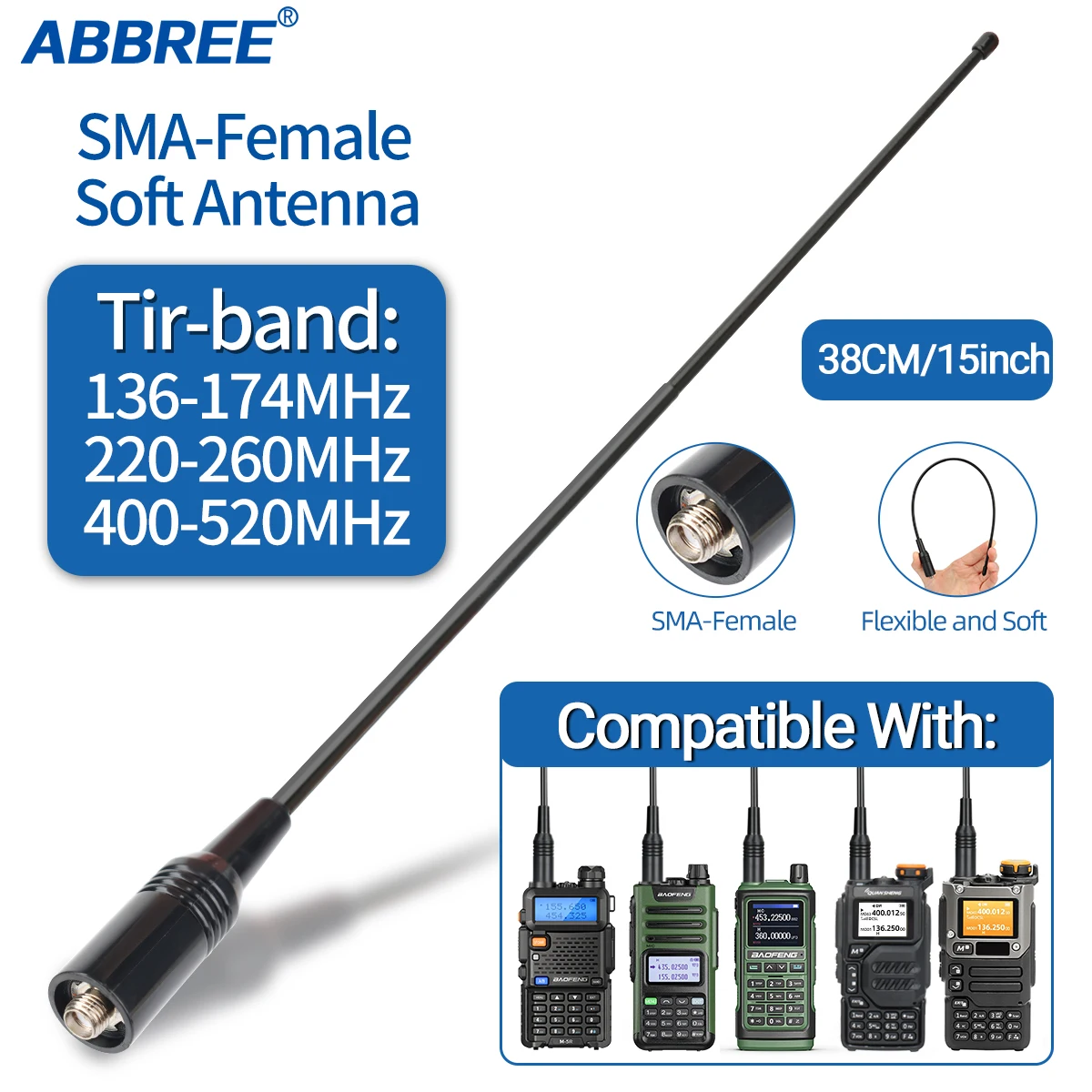 AM-771 Antenne Tri Band 144/220/430 MHz SMA-Buchse für Quansheng UVK5 UVK6 UV5R Plus Baofeng M5R UV17M UV13M Rt-830 Walkie Talkie Image