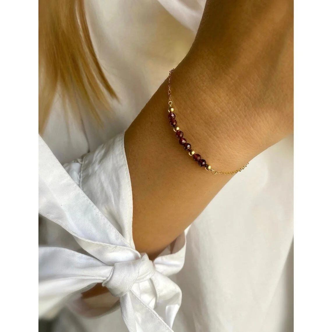 Vlen verstellbares Stahlarmband für Damen mit Natursteinen – Turmalin-Granat, Lapislazuli-Perle, minimalistischer Schmuck, Geschenk Image