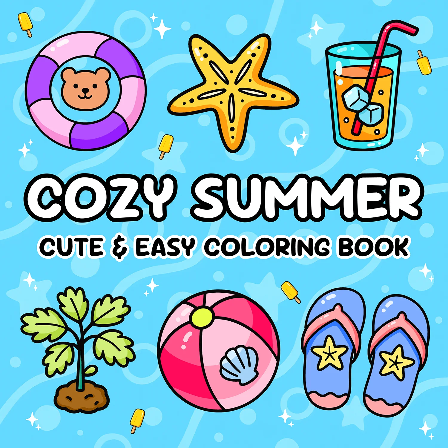 COSY SOMMER Malbuch mit kräftigen, einfachen Mustern für Erwachsene, niedliches Graffiti-Mal- und Zeichenbuch, perfektes Geschenk für Party und Geburtstag Image