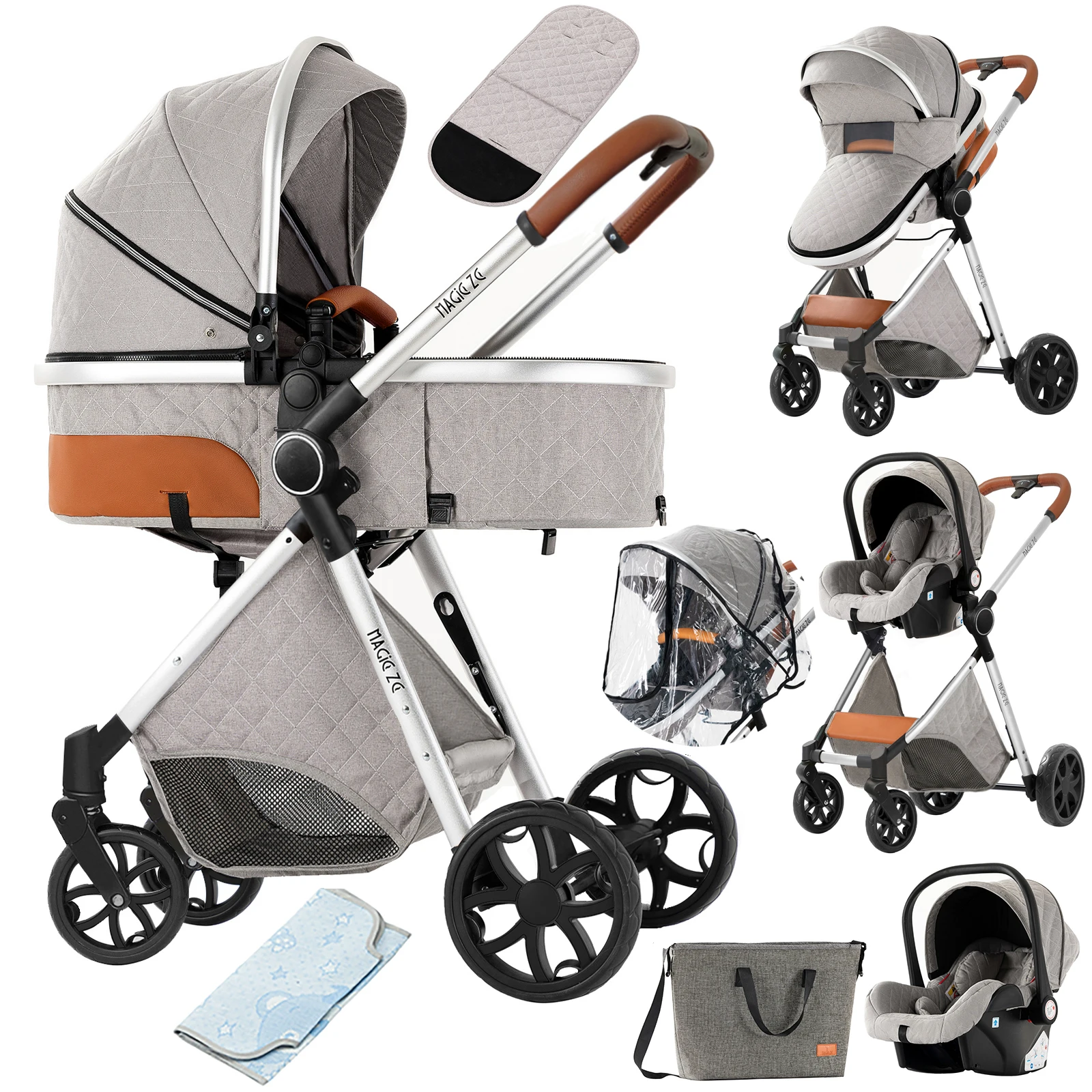 Kinderwagen 3-in-1-Kinderwagen, Kinderwagen, leichter Kinderwagen für Babyautositz. Hochwertiger Kinderwagen mit Aufbewahrungstasche
