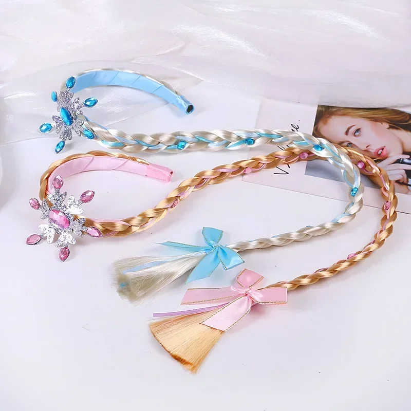 Gefrorene Perücke Zopf Prinzessin Haarband Mädchen Elsa Schneeflocke Blau Rosa Stirnband Haarschmuck Königin Kopfschmuck Baby Mädchen Weben Image