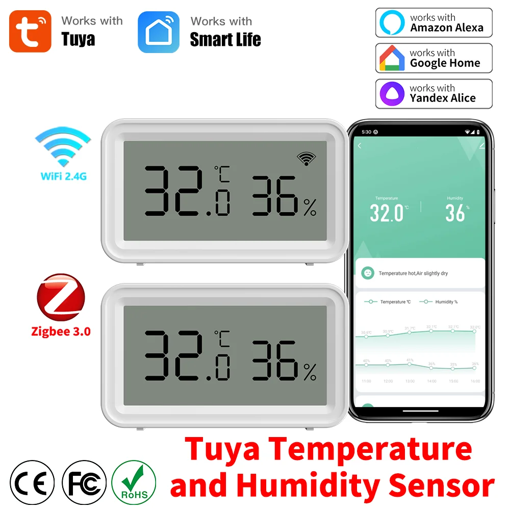 Tuya Wifi/Zigbee Temperatur Feuchtigkeit Sensor Thermometer Hygrometer Home Automation Überwachung APP für Alexa Google Assistent Image