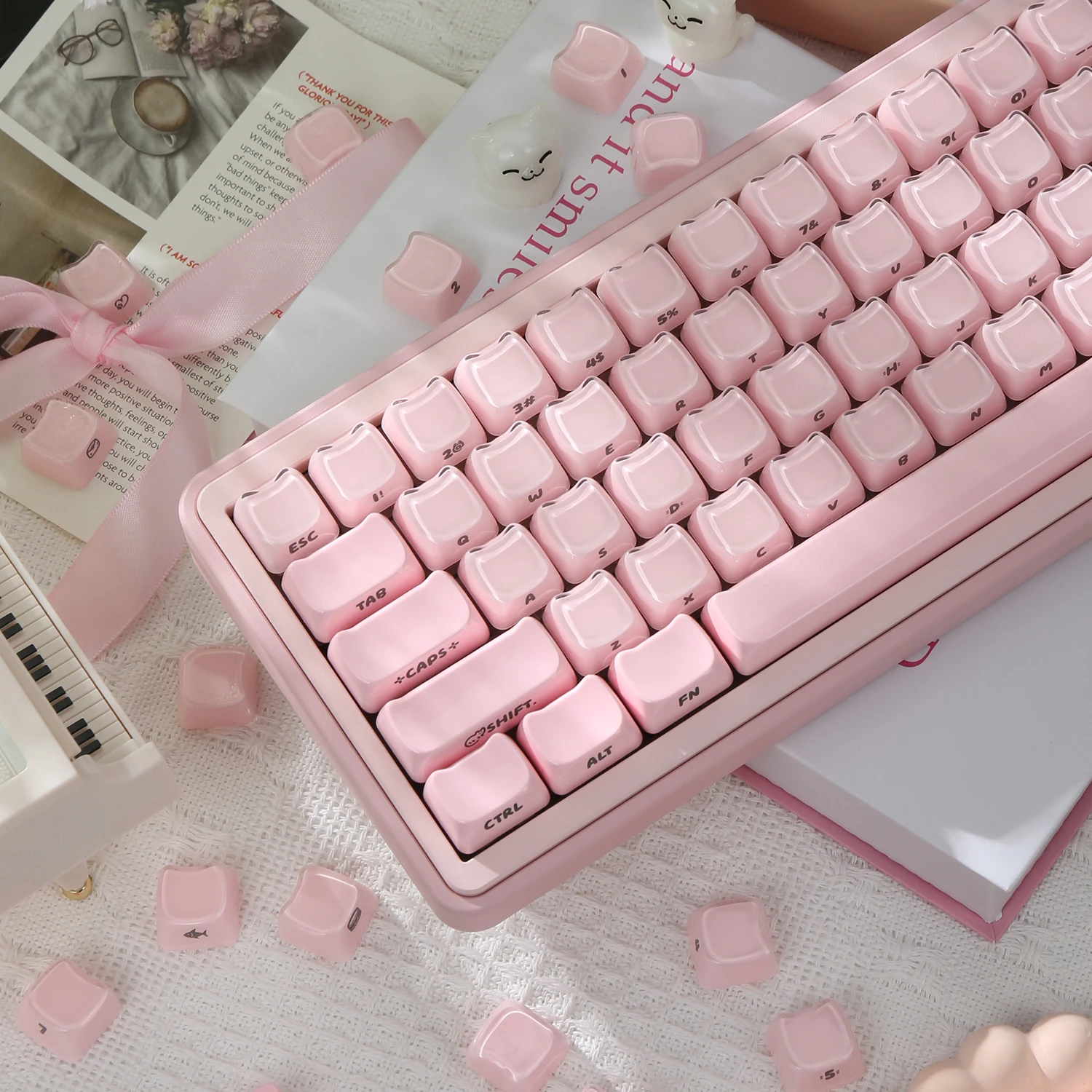 Jelly Side Keycaps Niedliche Eiskristall Rosa MAO Profil für Cherry MX 61 68 104 Mechanische Tastatur Katzenförmige 119 Tastenkappen Image