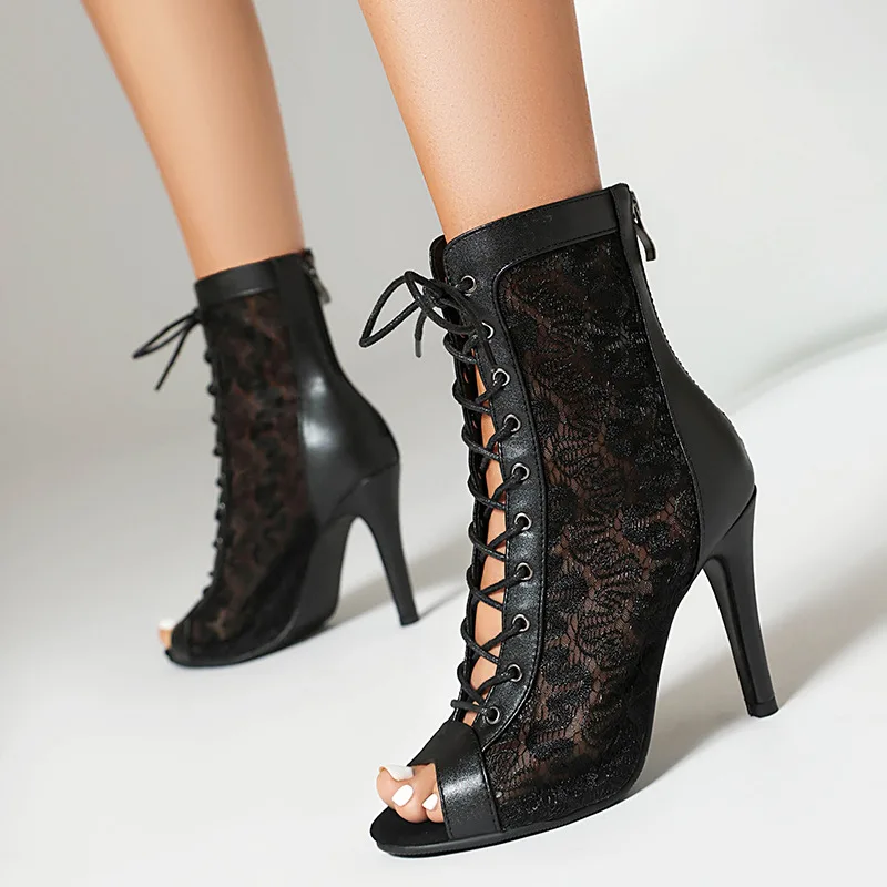 YSWEYOMIC Sommer Herbst Stil Mesh Hohl Jazz Booties Tanz High Heels 7cm 9c 11cm Latin Salsa Tanz Sandalen mit Große Größe Image