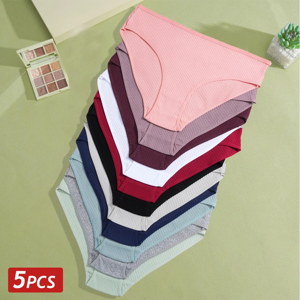 5PCS frauen Baumwolle Höschen Sexy Low Taille Slips Gestreiften Unterhose Weibliche Bequeme Stretch Dessous Damen Weiche Unterwäsche Image