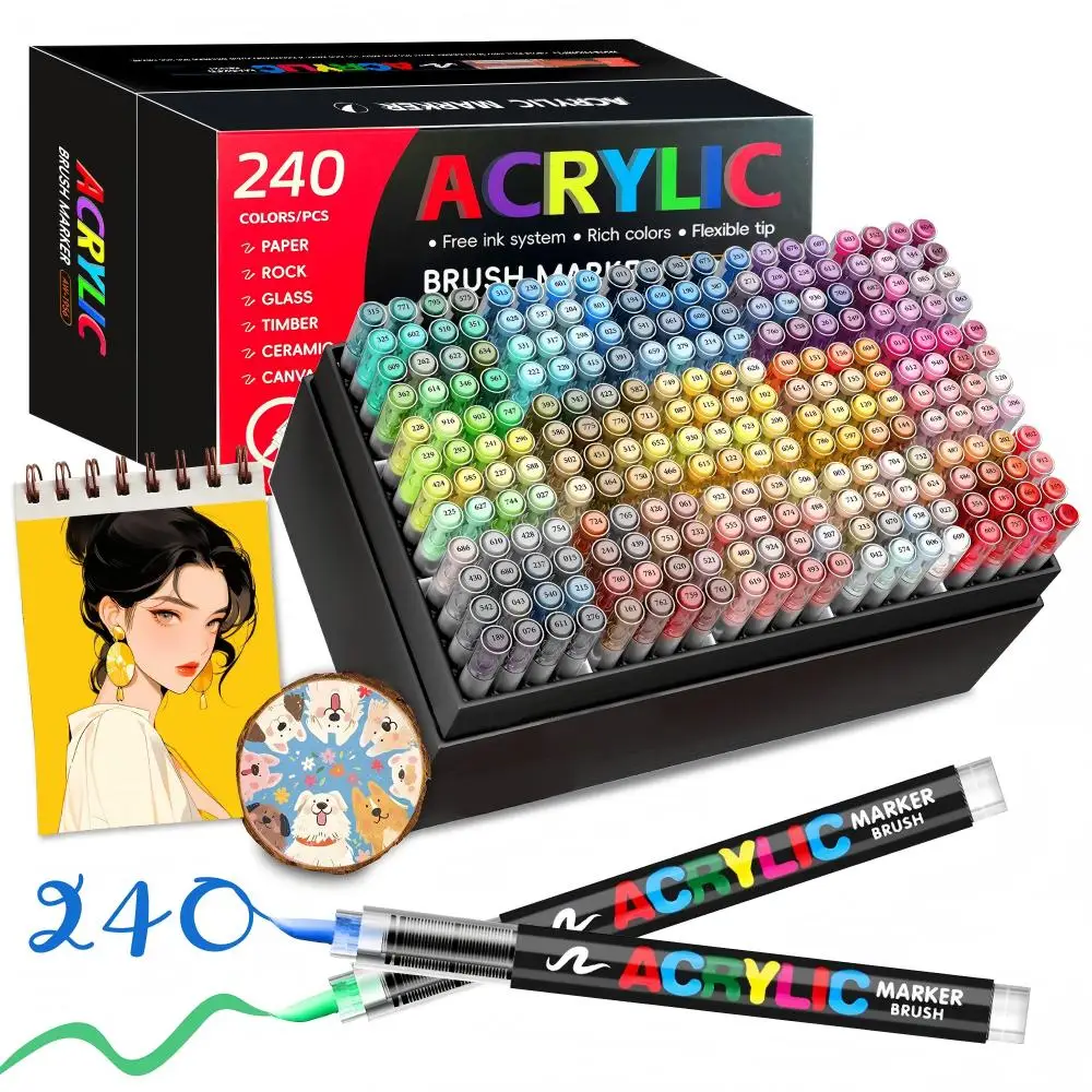 12–366 Farben Acryl-Farbstift-Marker Acrylfilz-Pinselspitzen-Farbmarker Für Holz, Felsmalerei, Leinwand, Geschenk, DIY-Handwerk Image