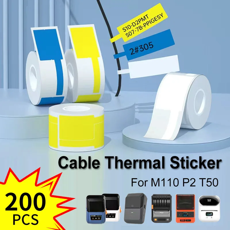 1/2 Rollen Kabel Thermoetikett Aufkleber Rolle Selbstklebendes Aufkleberpapier Bürodraht Netzwerkidentifikationslabel für M110 M220 Image