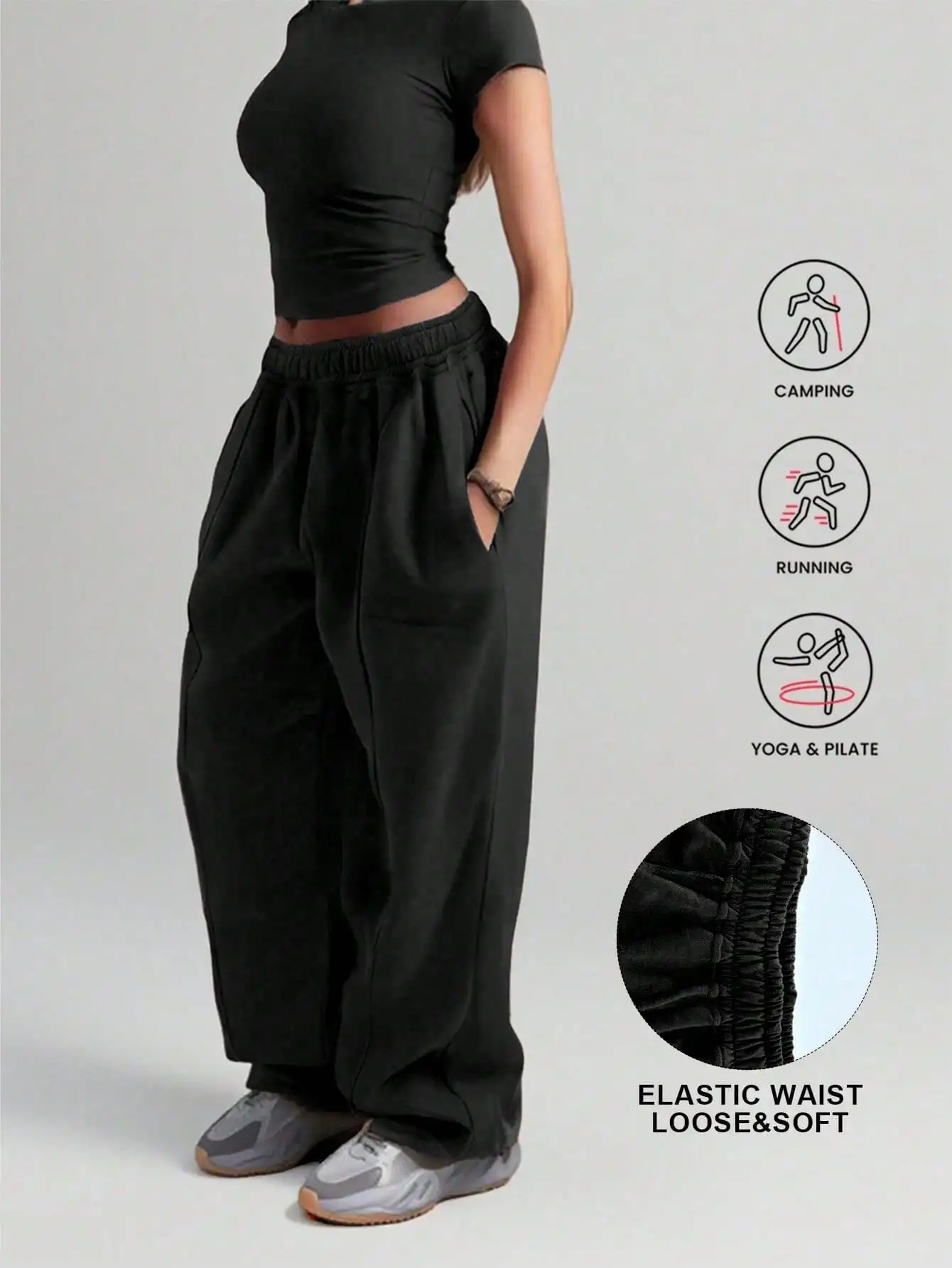 Plus Size Neue Damenmode Fitness Jogginghose Weites Bein Gerade Damen Lässige hoch taillierte einfarbige Sporthose