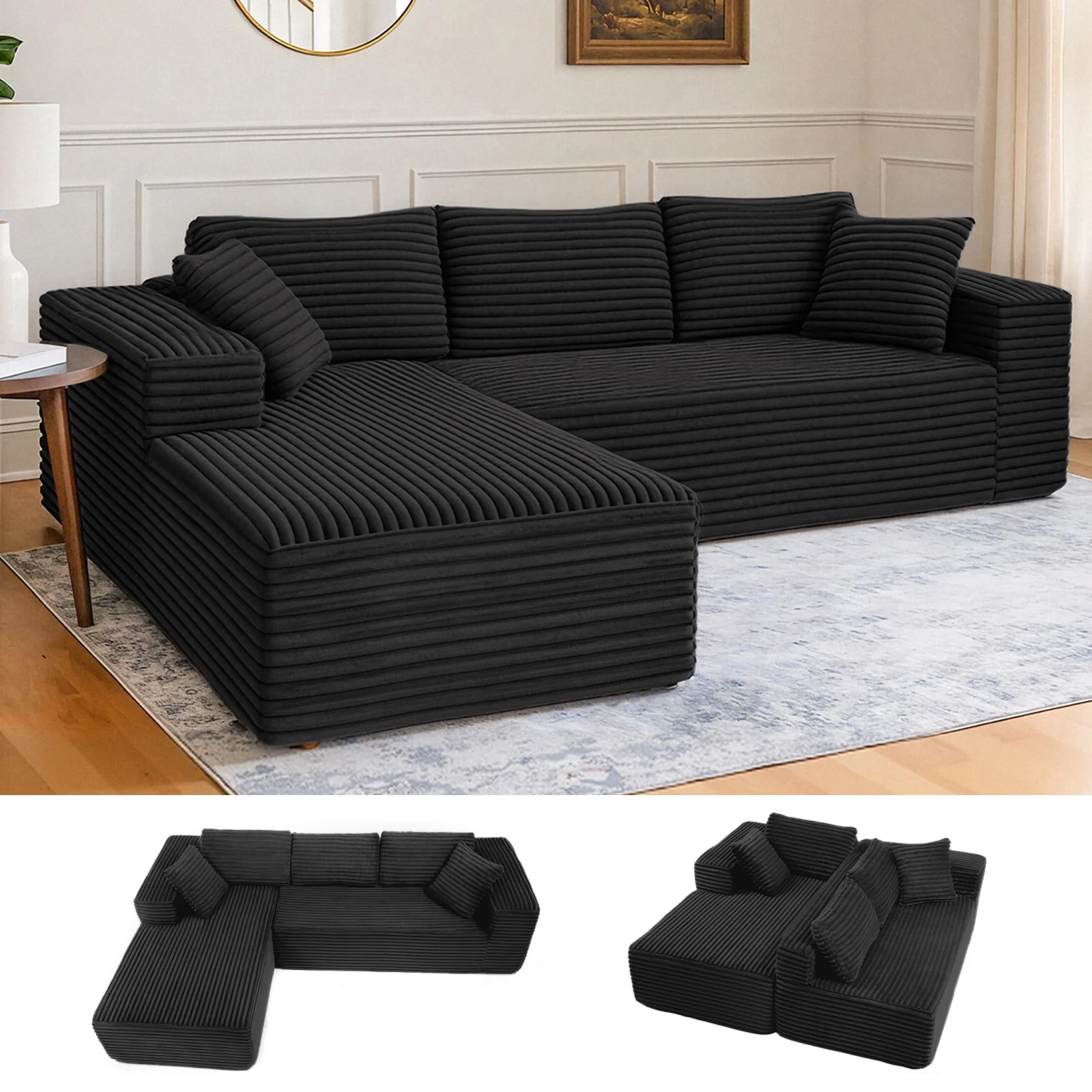 COMHOMA 105 ” modulares Sofa, L-förmige Couch Cordstoff, Chaiselongue für das Wohnzimmer, kein Zusammenbau erforderlich