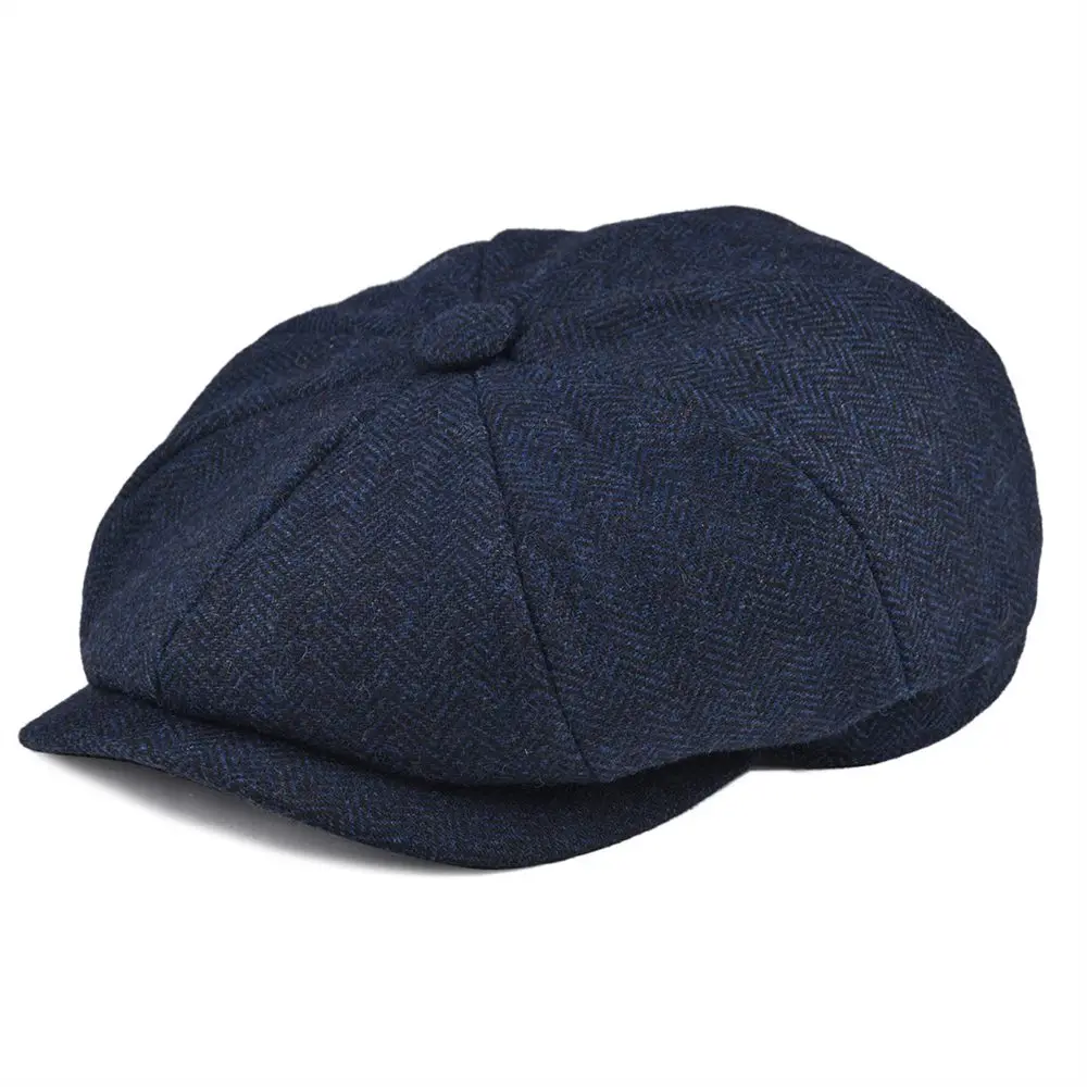 BOTVELA Woll-Fischgrät-Tweed Newsboy Cap für Herren, 8-Panel Cabbie Flat Caps, Gatsby Fahrer-Baskenmütze Image