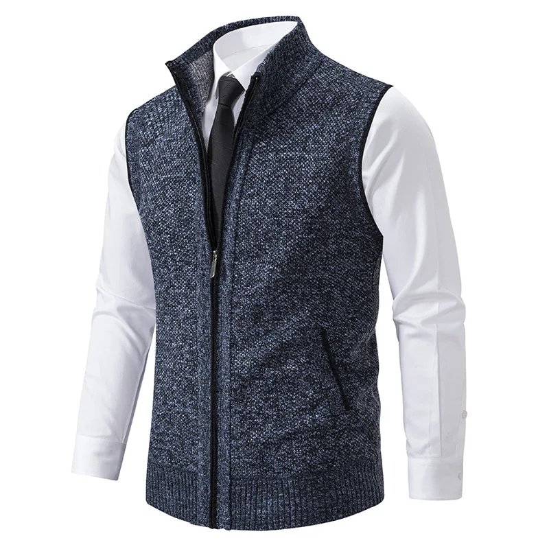 Männer Winter Herbst Pullover Weste Gestrickte Ärmellose Strickjacke Stehkragen Zipper Sweatercoat Warme Einfache Stil Männliche Strickwaren Image