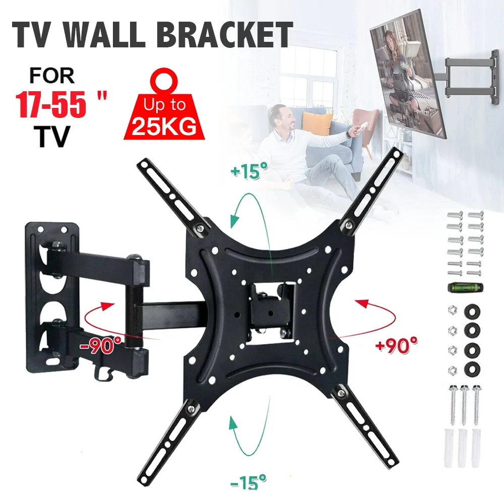 TV-Wandhalterung für 17-55 Zoll Fernseher mit Ausziehbaren Armen, Schwenk-, Neige- und Drehfunktion, TV-Ständer Erweiterungshalterung Image