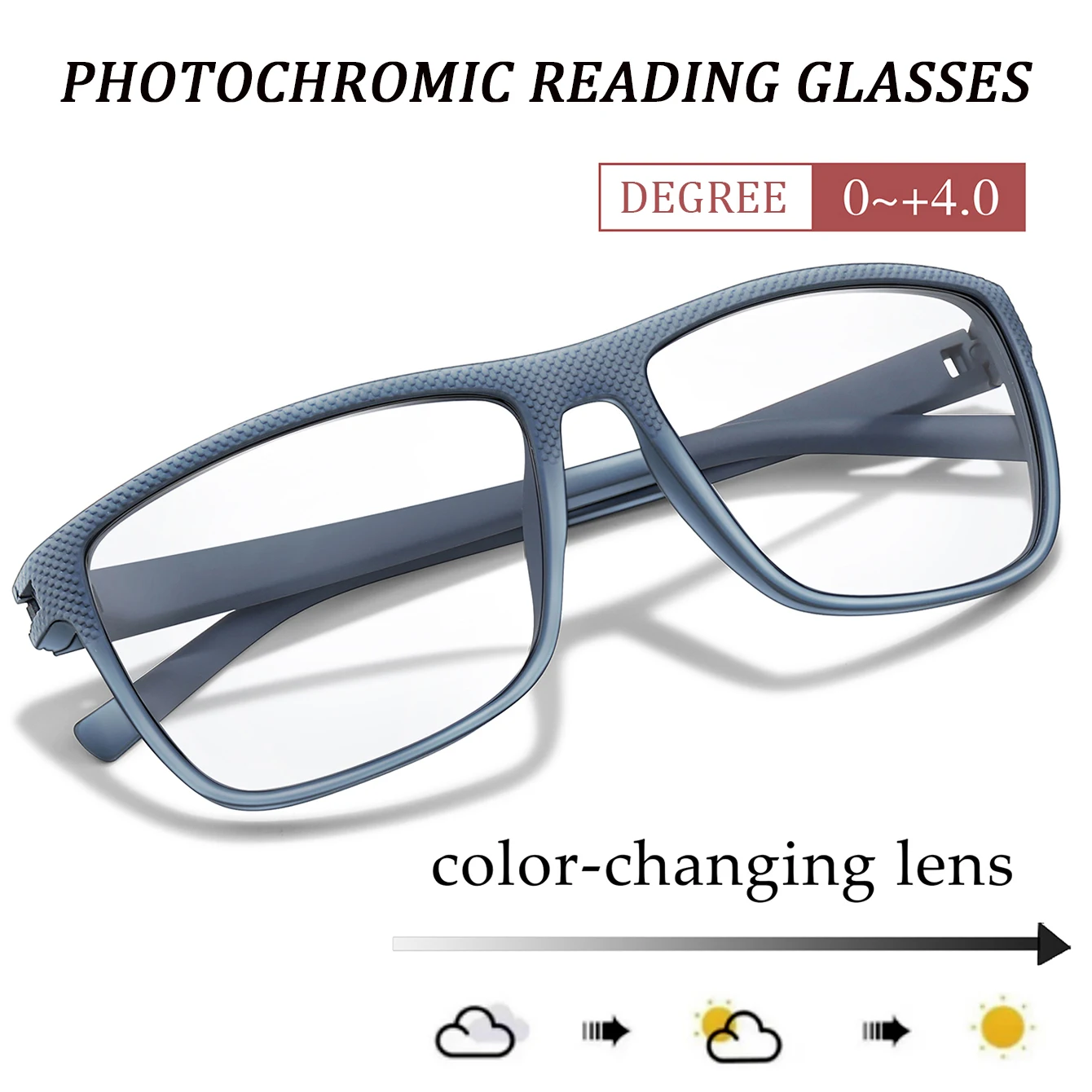 Ultraleichte rechteckige photochrome Lesebrille Presbyopie-Brille für ältere Menschen mittleren Alters im täglichen Gebrauch beim Surfen Image