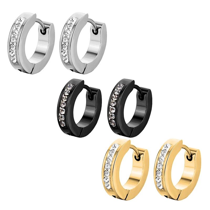 Punk Edelstahl Creolen Ohrringe für Männer Silber Farbe Kristall Ohrring Mann Punk-Stil Zirkonia Schmuck männliche Accessoires