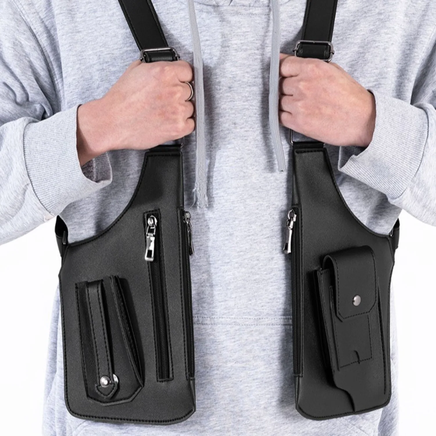 Multifunktionale Outdoor-Brusttasche Langlebige Leder-Schultertasche Casual Sport-Umhängetasche Hüfttasche für Männer Image