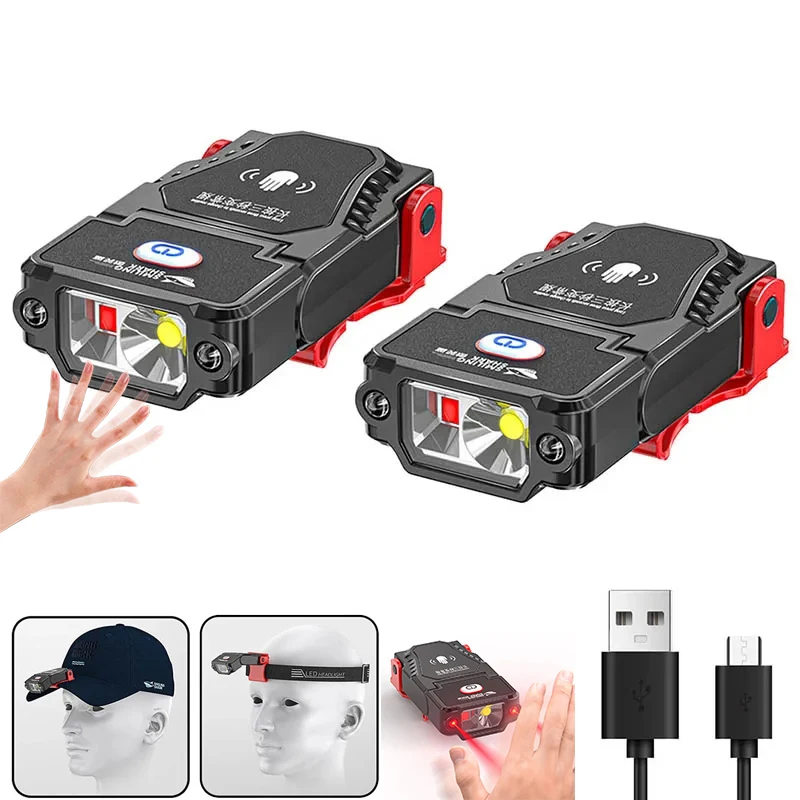 Tragbare LED Kappe Clip Scheinwerfer Mit Bewegungssensor Einstellbare Winkel Scheinwerfer USB Aufladbare Outdoor Camping Angeln Lampe Image