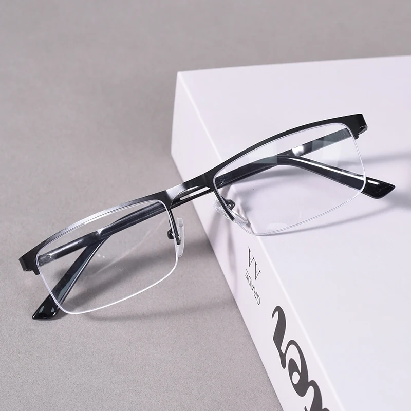 Metall Anti-blau Licht Lesebrille Männer Halb Rahmen Business Brillen Weitsichtige Brillen Dioptrien + 1,25 + 1,75 + 2,25 + 2,75 + 3,5 Image