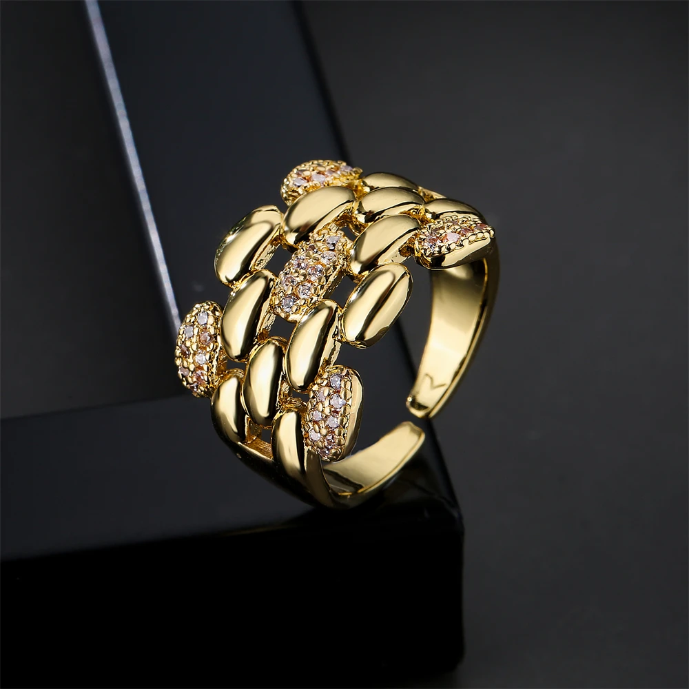NEWBUY Trendy Gold Farbe Kupfer Geometrische Schmuck Luxus AAA Zirkonia Hochzeit Ring Für Elegante Frauen Verlobungsgeschenk Image