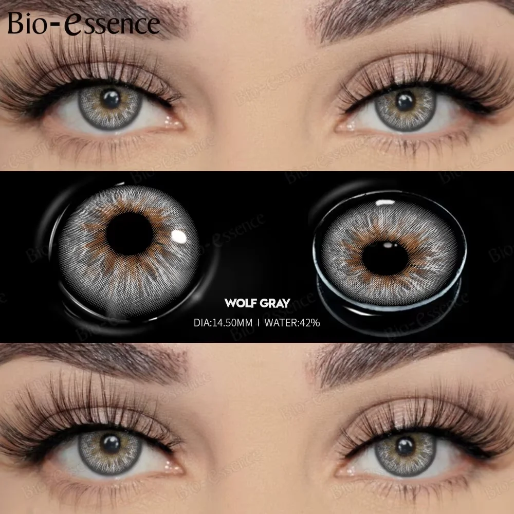Bio-essence 1 Paar farbige Kontaktlinsen, Wolfsgrau, natürliche Augenkontaktlinsen, modische Linsen für Make-up, Cosplay, farbige Schüler