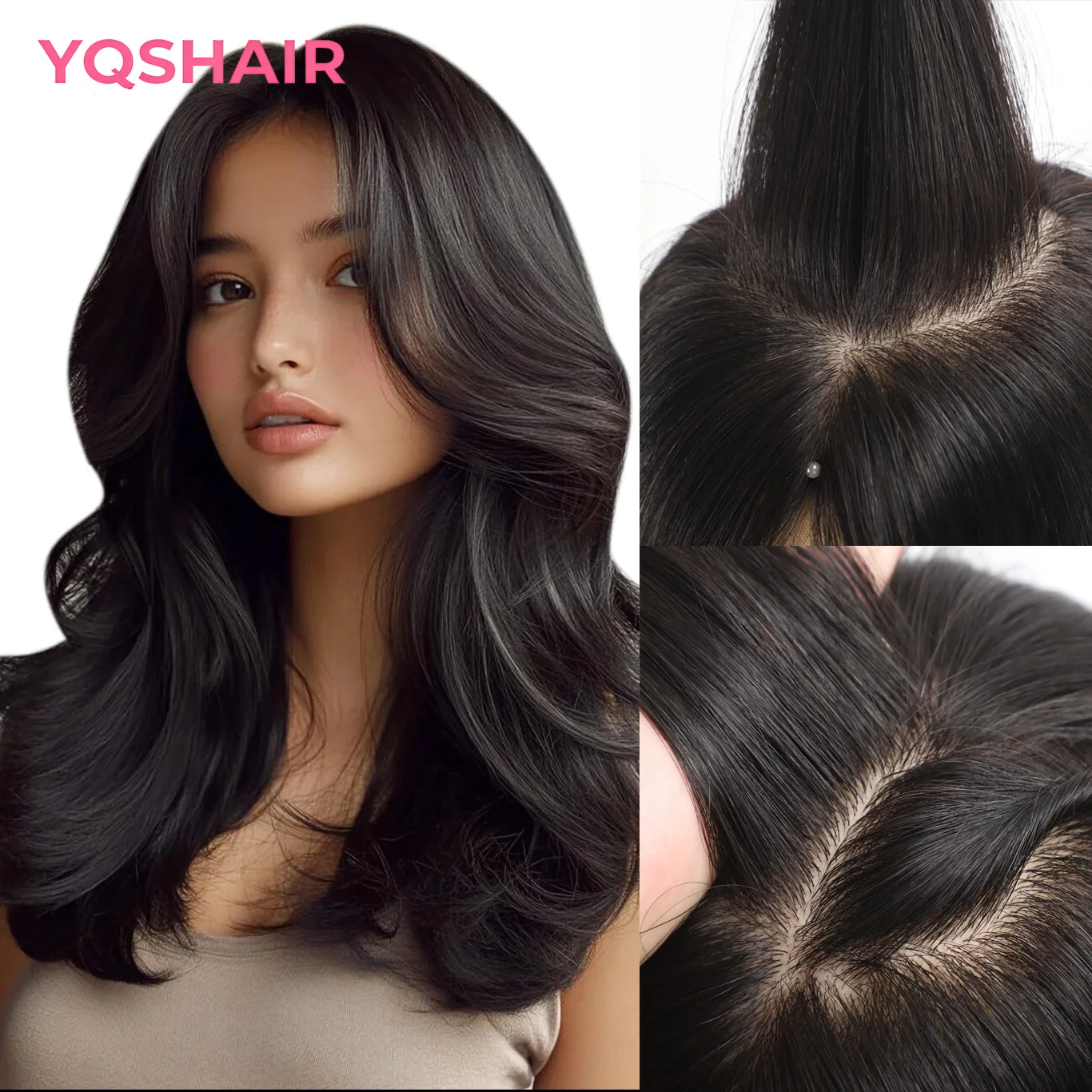 6*6 Seiden-Top-Basis Vollspitzenperücke aus 100% Echthaar mit Babyhaar und Pony, vorgezupft, glatt, Remy-Haar, klebefreie Perücke für Damen Image
