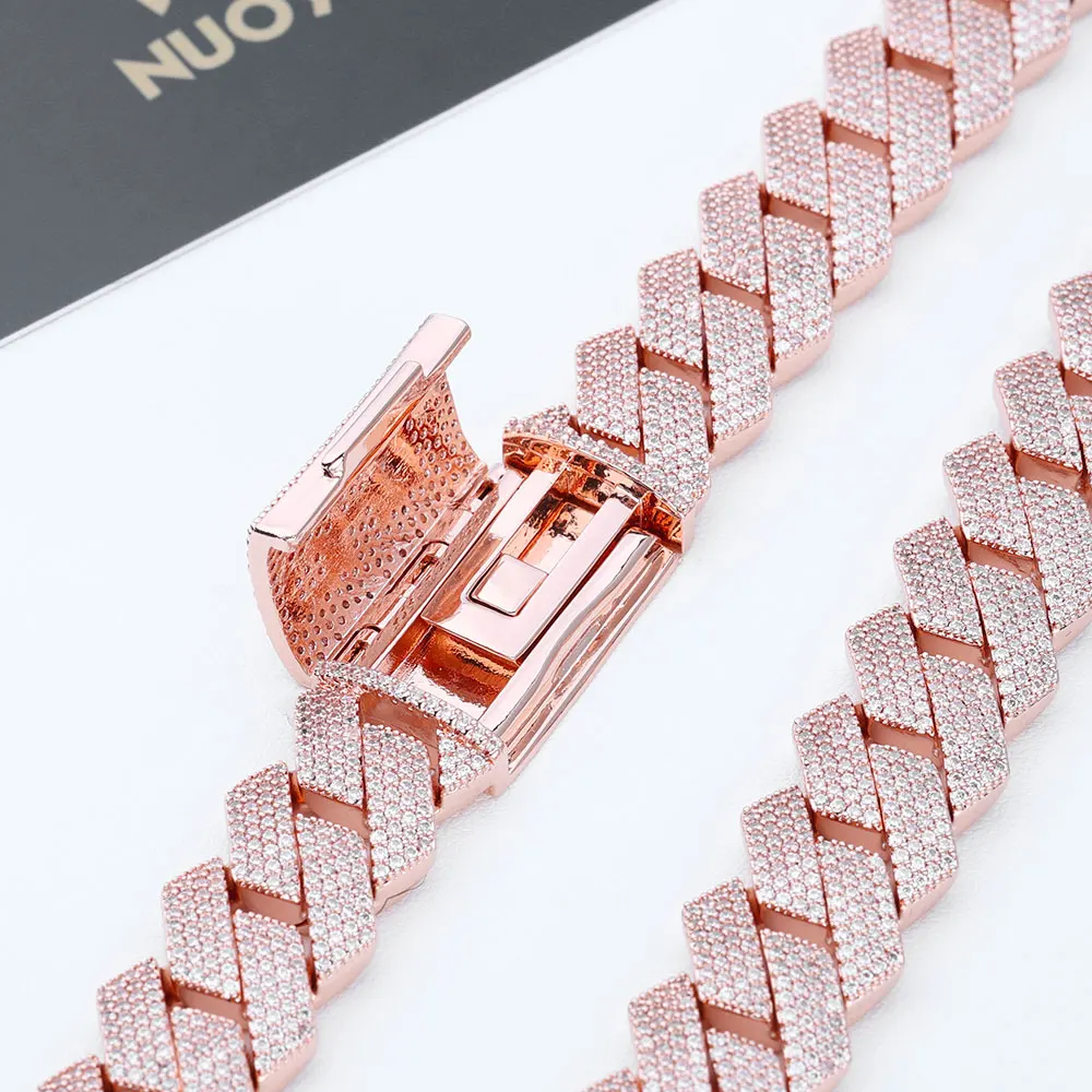 Hip Hop Schmuck 15mm Rose Gold Überzogene Kubanische Gliederkette Luxus Frauen Mann Bling Volle Iced Diamant Kubanische Halskette Weihnachtsgeschenk