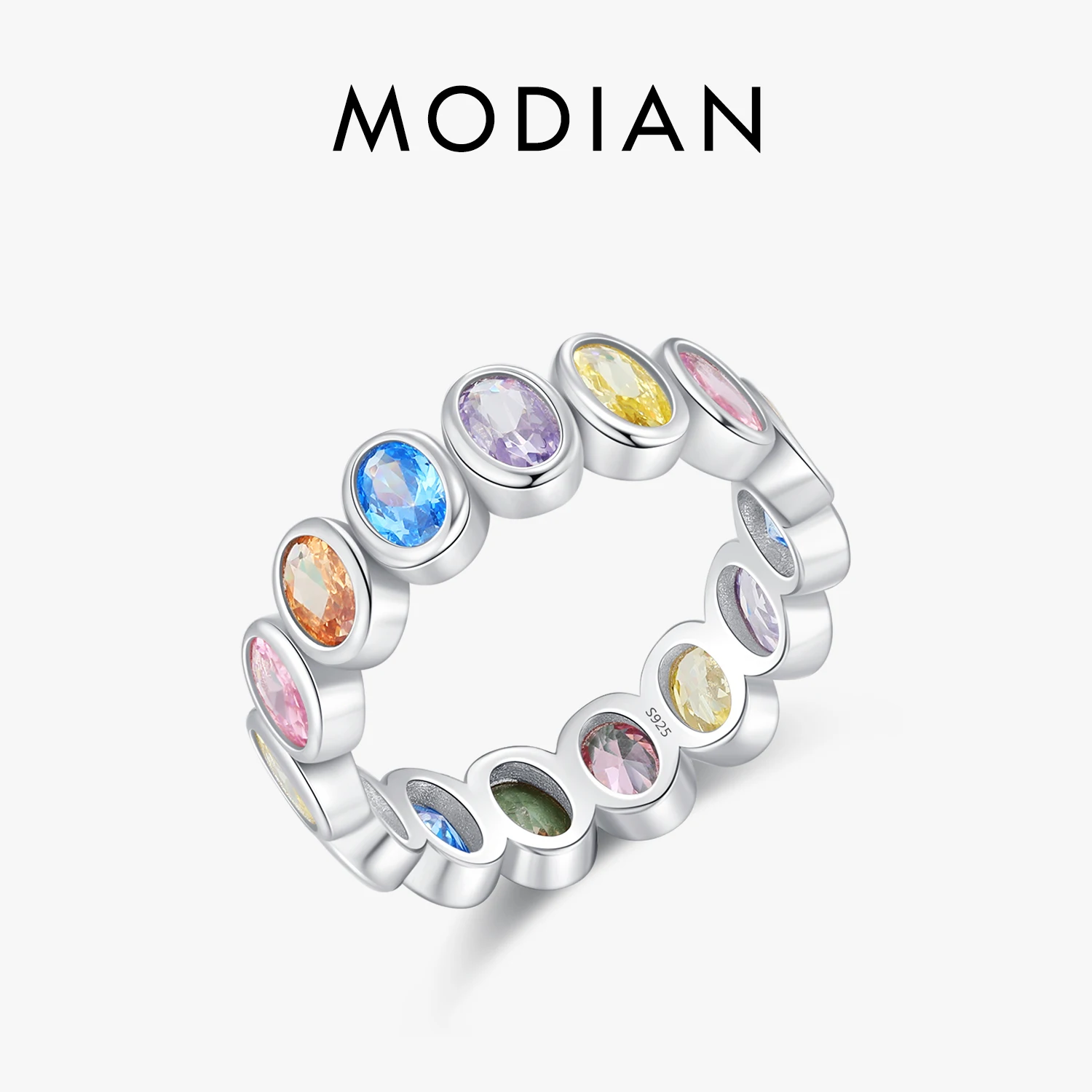 MODIAN 925 Sterling Silber Regenbogen Farbe Zirkonia Ringe Luxus Hochzeit Verlobung Ringe Band Für Frauen Schmuck Image