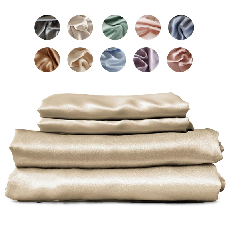 Maulbeerseide Bettwäsche-Sets 4/6-teilig Seidiges Luxus-Bettwäsche-Set Spannbettlaken Flachbettlaken Kissenbezüge für Einzel-, Doppel-, King- und Queen-Betten Image