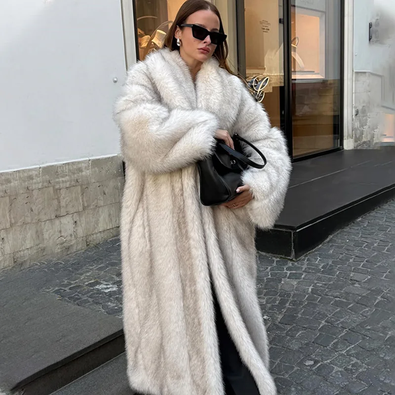 TARUXY Volle Ärmel Faux Lange Mantel frauen Mode Lässig Revers Lose Warme Mäntel 2025, Winter Neue Tägliche High Street outwear Image