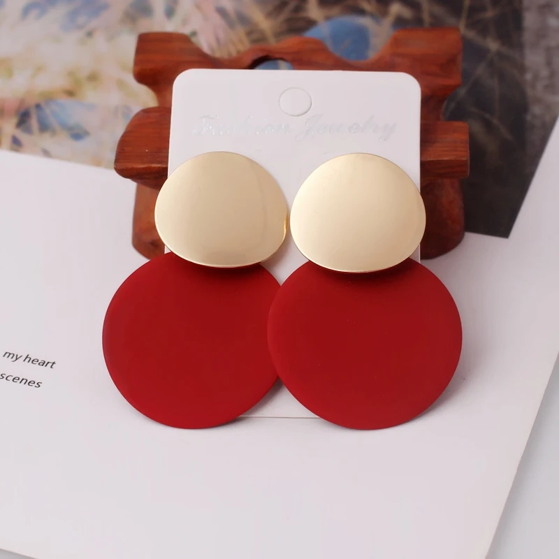 9 farben Doppel Runde Wafer Ohrringe für Frauen Europäischen Amerikanischen Bunte Geometrie Metall Übertreibung Brincos Party Schmuck Image