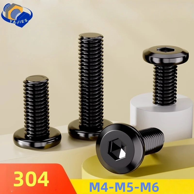 SS A2 Schwarz M4M5M6 Innensechskantschrauben aus Edelstahl 304, Innensechskant-Flachkopfschrauben für Möbel, Holzbearbeitung, DIY, Fenstertüren Image