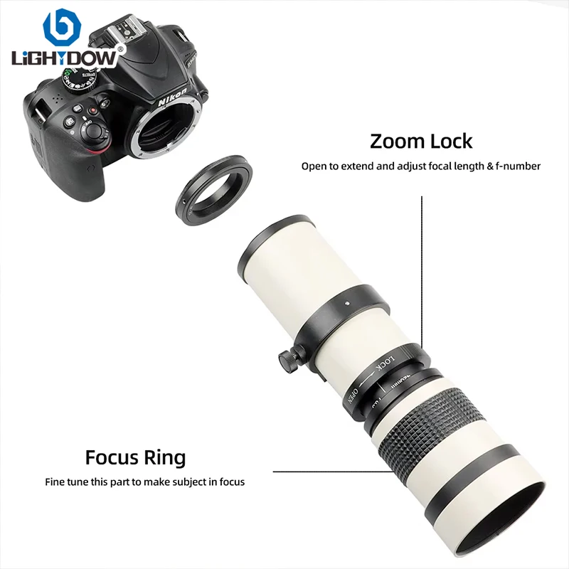 Lightdow 420–800 mm f/8,3–16 manuelles Telezoomobjektiv für Canon RF Canon EF Nikon F Nikon Z Sony A Sony E Mount Kamera Image
