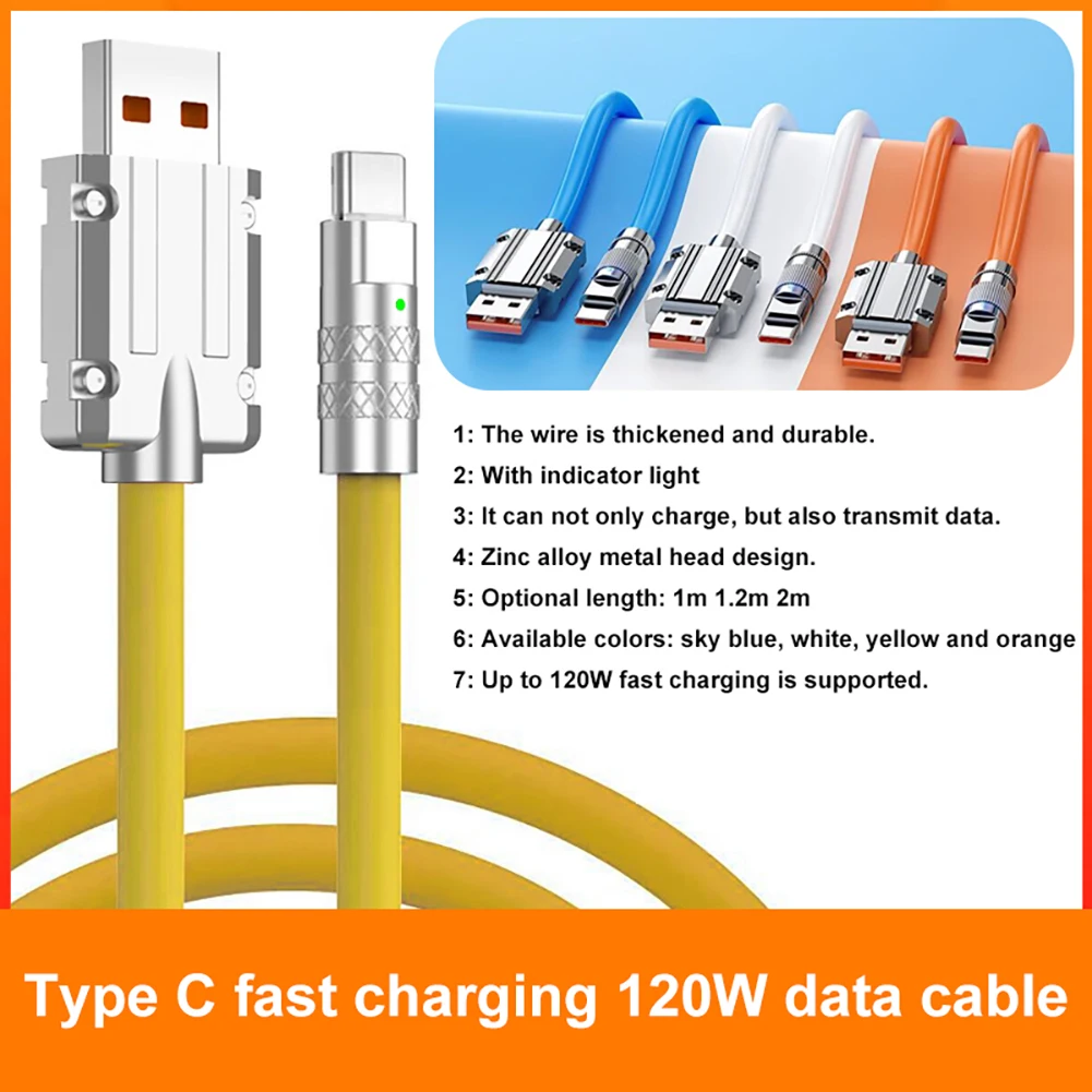 120W 6A Super Schnelle Ladung Flüssigkeit Silikon Kabel Typ-C Ladegerät Datenkabel Für Huawei Xiaomi Samsung Kabel schnell Ladung USB Kabel Image