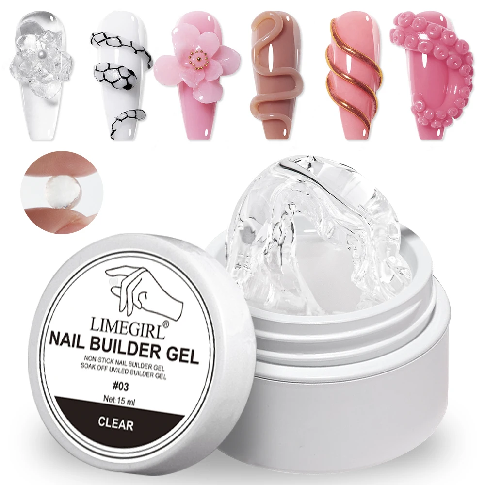 LIMEGIRL 15 g Antihaft-Verlängerungsgel, UV-Schnellbau, festes Nagelverlängerungsgel, 3D-Formung, Nail Art Solid Milky Jelly Hard Gel Image
