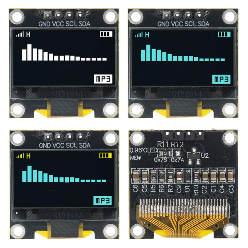 0,96 Zoll OLED-Anzeigemodul SSD1315 Weiß/Blau/Gelb 128 x 64 4-polig IIC I2C Seriell 12864 LCD-Bildschirmplatine Image