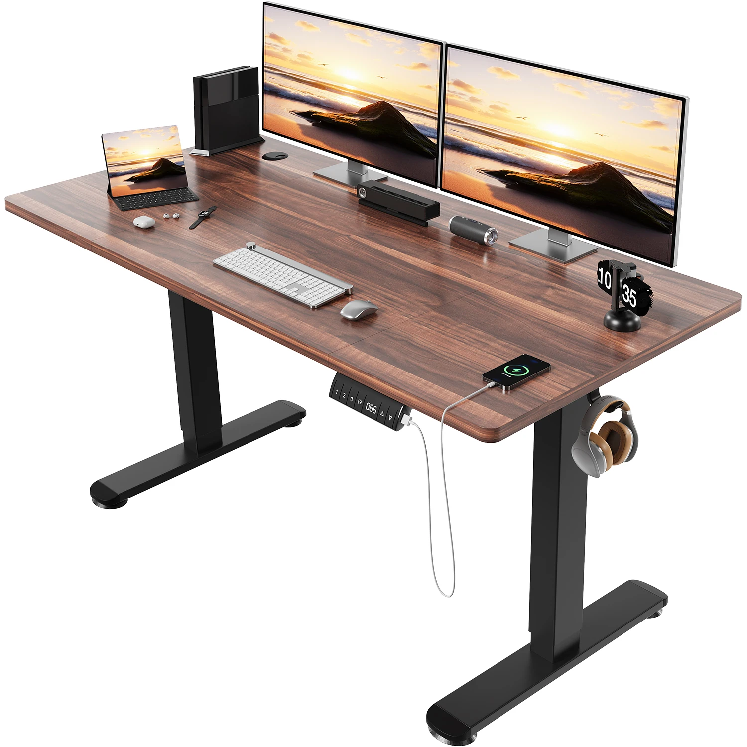 Devoko Elektrisch Höhenverstellbarer Schreibtisch 140x70 cm, 3 Memory-Handsteuerung mit USB