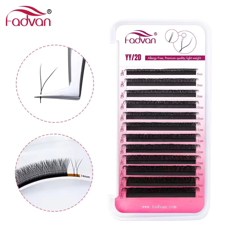 FADVAN 2D YY-Form Wimpernfächer Faux Nerz C/D/8-14 mm 0,07 Natürliche weiche brasilianische Wimpern Vorgefertigte Volumen-Fan-Verlängerungswimpern Image