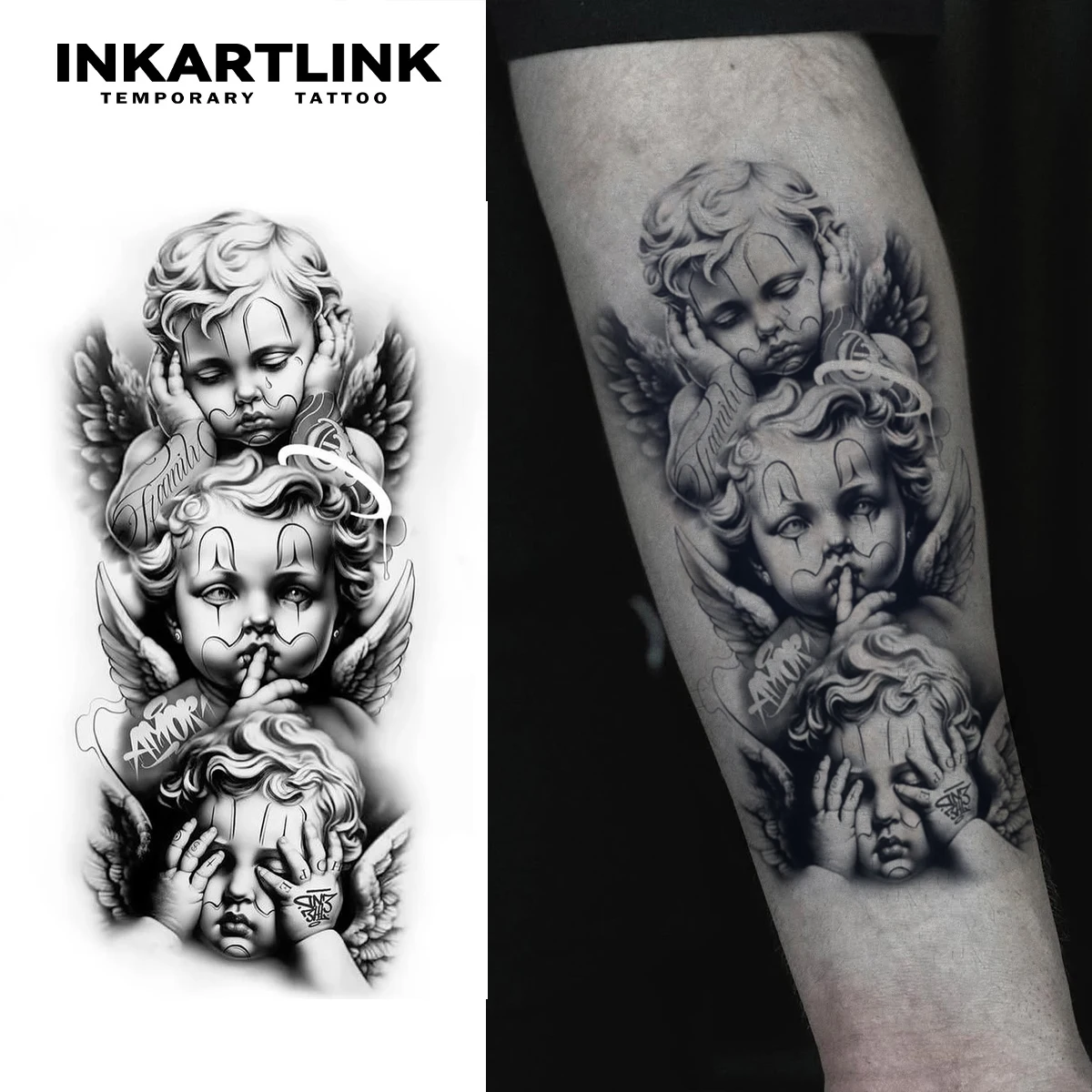 INKARTLINK Angel Herbal Juice Tattoo Aufkleber Magic Tattoo Semi Permanent Tattoo Realistisches Fake Tattoo hält 1–2 Wochen Image