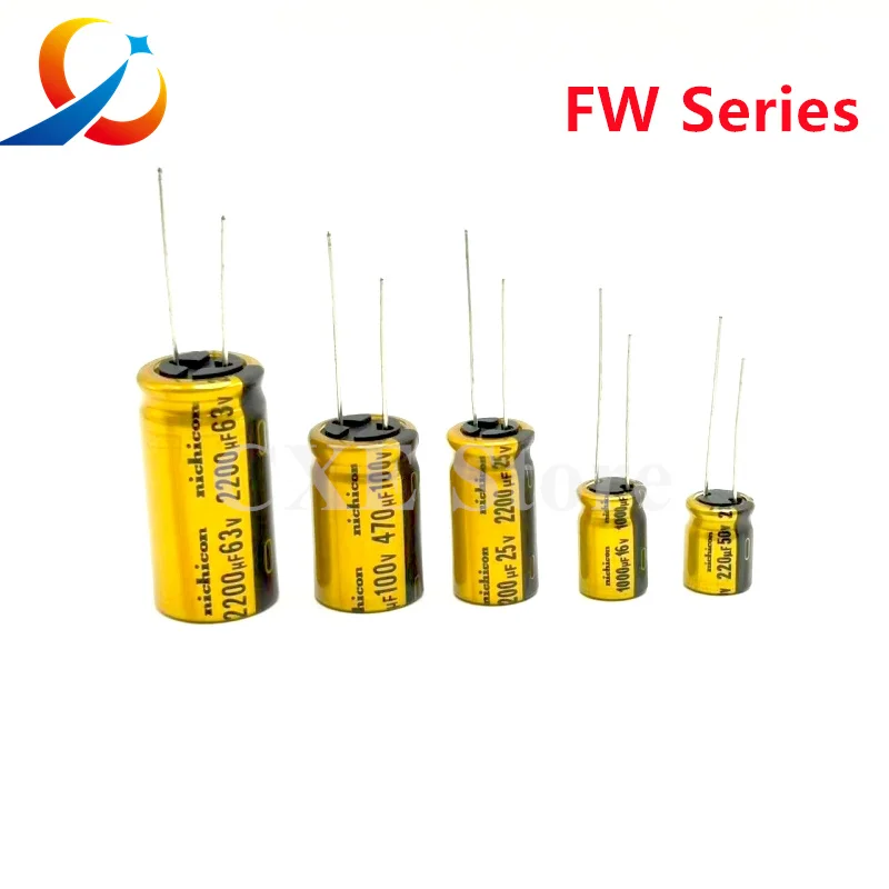 Nichicon Audio-Elektrolytkondensator FW-Serie 6,3 V 10 V 16 V 25 V 35 V 50 V 63 V 100 V 10 UF 22 UF 47 UF 100 UF 220 UF 470 UF 1000 UF 2200 UF Image