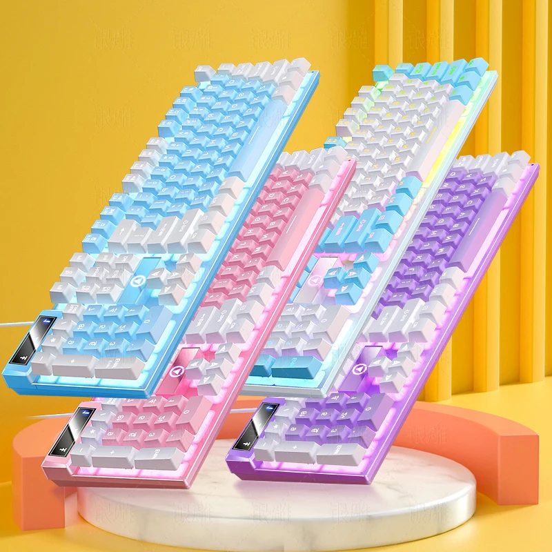 Gaming-Tastatur mit 104-Tasten, kabelgebundene Tastatur, farblich abgestimmt, Hintergrundbeleuchtung, mechanisches Gefühl, Computer-E-Sport-Peripheriegeräte für Desktop-Laptops Image