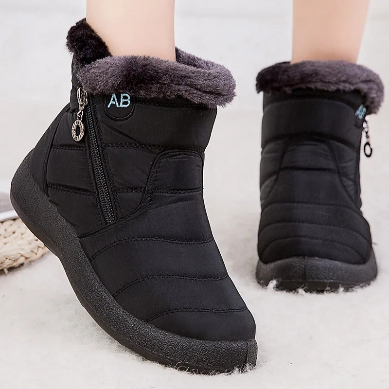 Damenstiefel Damen Stiefeletten mit Fell Winterschuhe Damen Low Heels Winterstiefel Schnee Wasserdicht Botas Mujer Winterschuhe