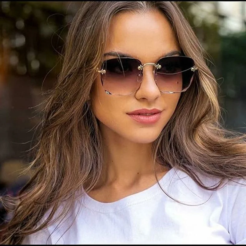 Sonnenbrille für Damen, randlose Sonnenbrille, Diamantschneidelinse, Markendesigner, Ocean Shades, Vintage-Brille für Damen Image