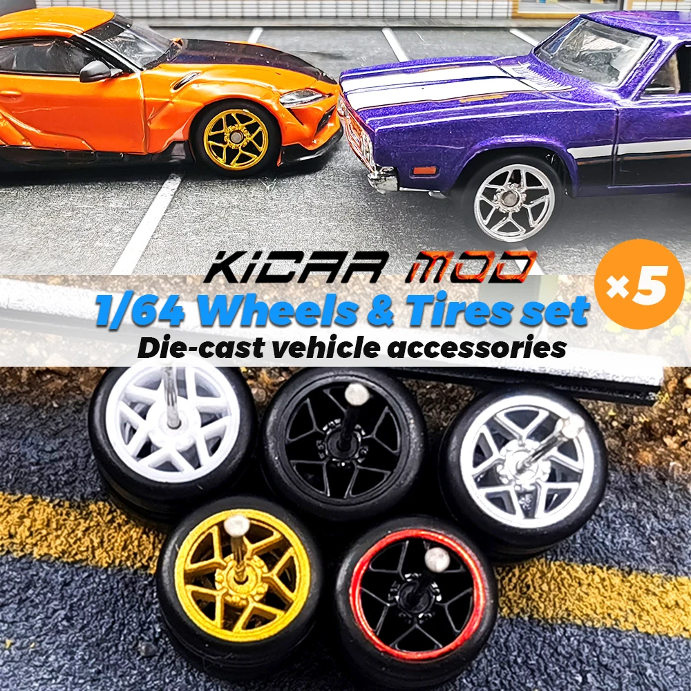 KicarMod 1/64 Piastic Wheels Reifen Bunte Sternfahrzeug-Spielzeugräder für 5 Autos Hot Wheels Hobby Modifizierte Teile 5er-Set/Packung