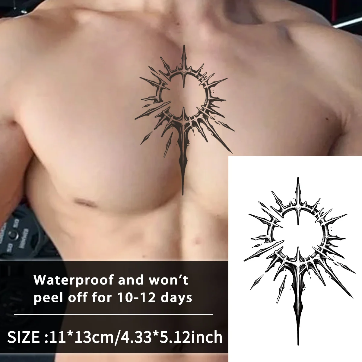 Wasserfester temporärer Tattoo-Aufkleber von Halo für Brust und Arm, hält 1–2 Wochen, realistisches semi-permanentes Fake-Tattoo Image