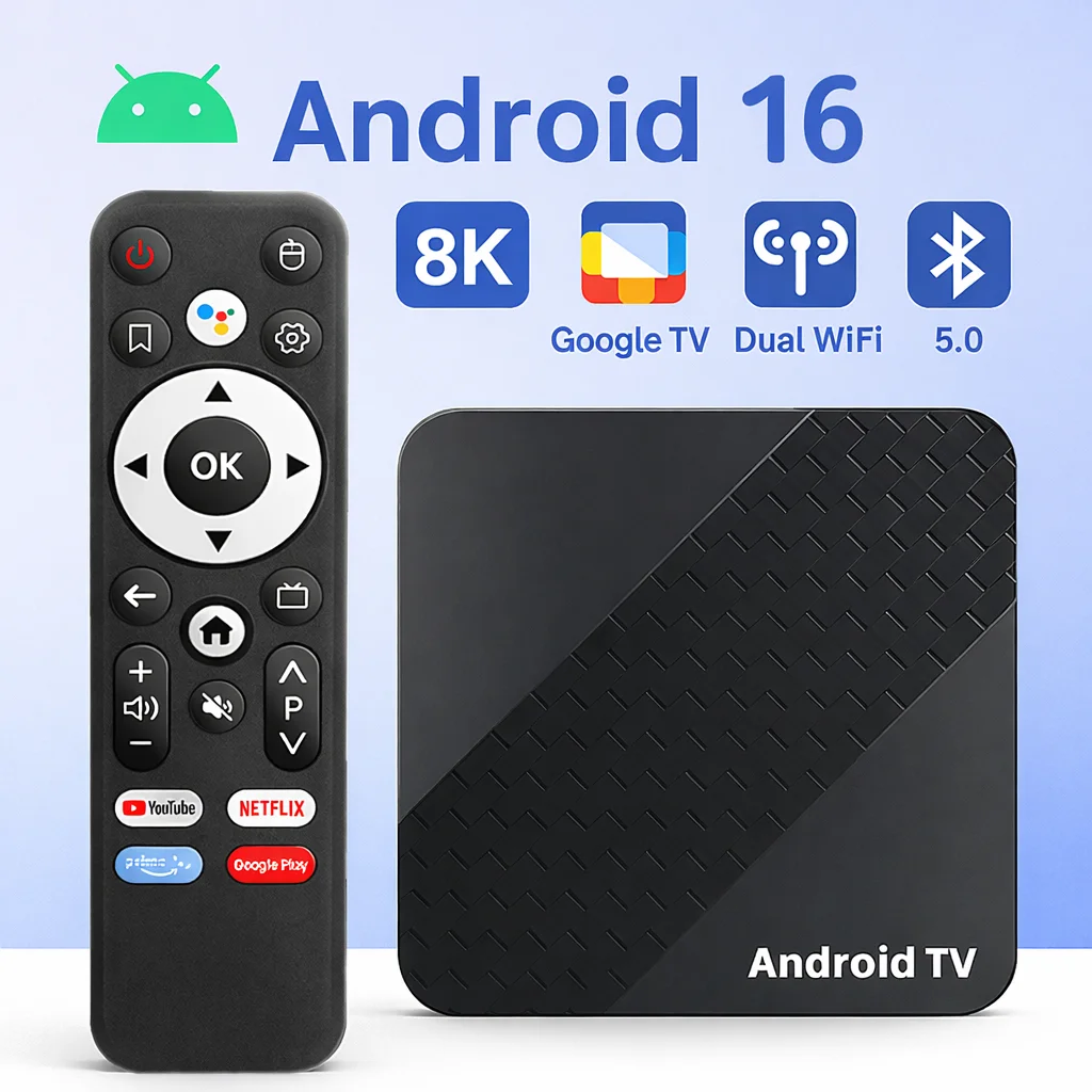 Android 16.0 Smart TV Box 8K HDR Set Top Box IPTV 1080P Dual WiFi BT5.0 Streaming Media Player Google Assistant Youtube Netflix Image